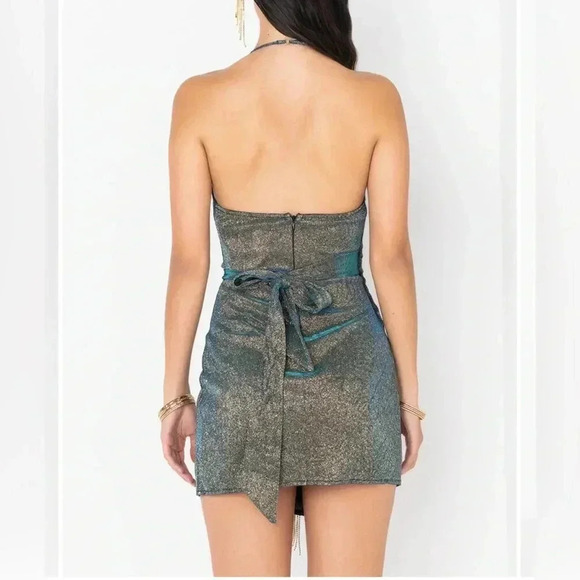 AKIRA “YOU GOT IT WRAP FRONT MINI DRESS” - Blue multi small NWT - Picture 5 of 13